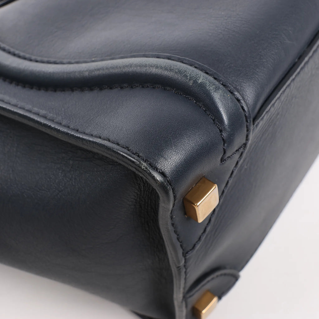 Celine Luggage Micro Leather Handbag in Navy Blue