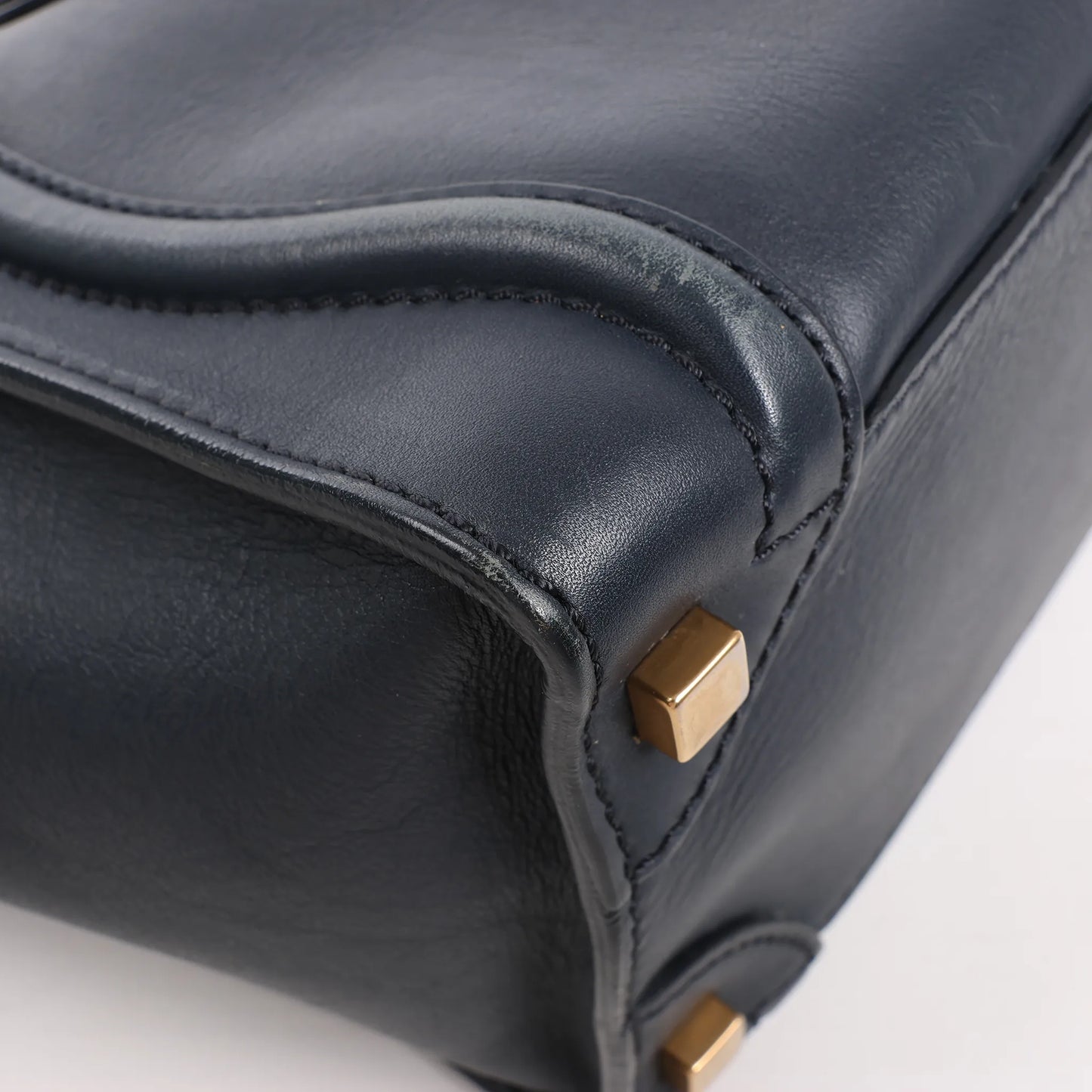 Sac à main Celine Luggage Micro en cuir bleu marine