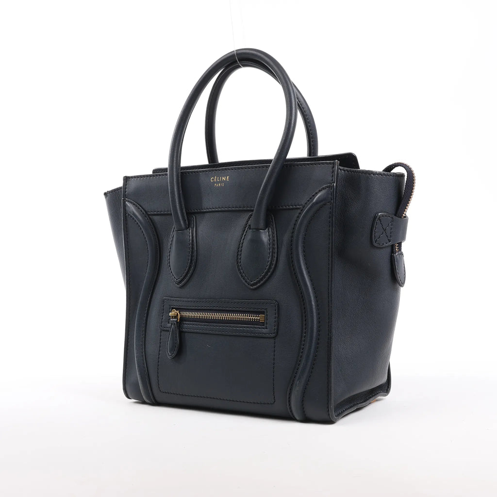Celine Luggage Micro Leather Handbag in Navy Blue