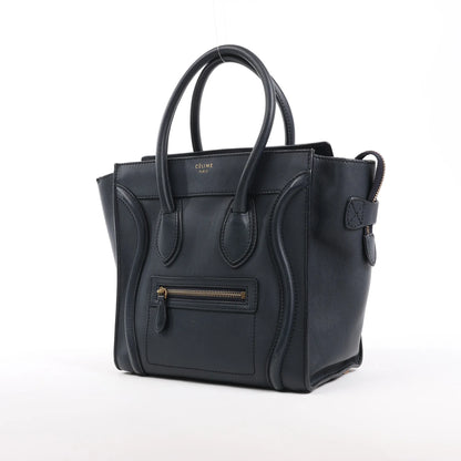 Sac à main Celine Luggage Micro en cuir bleu marine