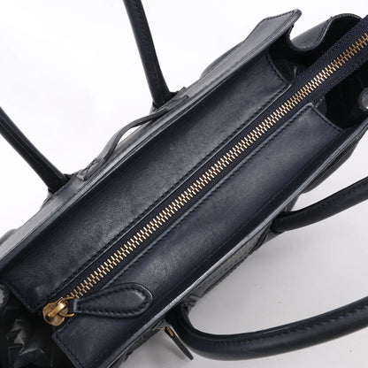 Sac à main Celine Luggage Micro en cuir bleu marine