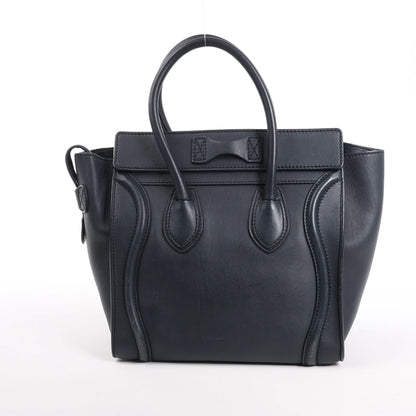 Sac à main Celine Luggage Micro en cuir bleu marine