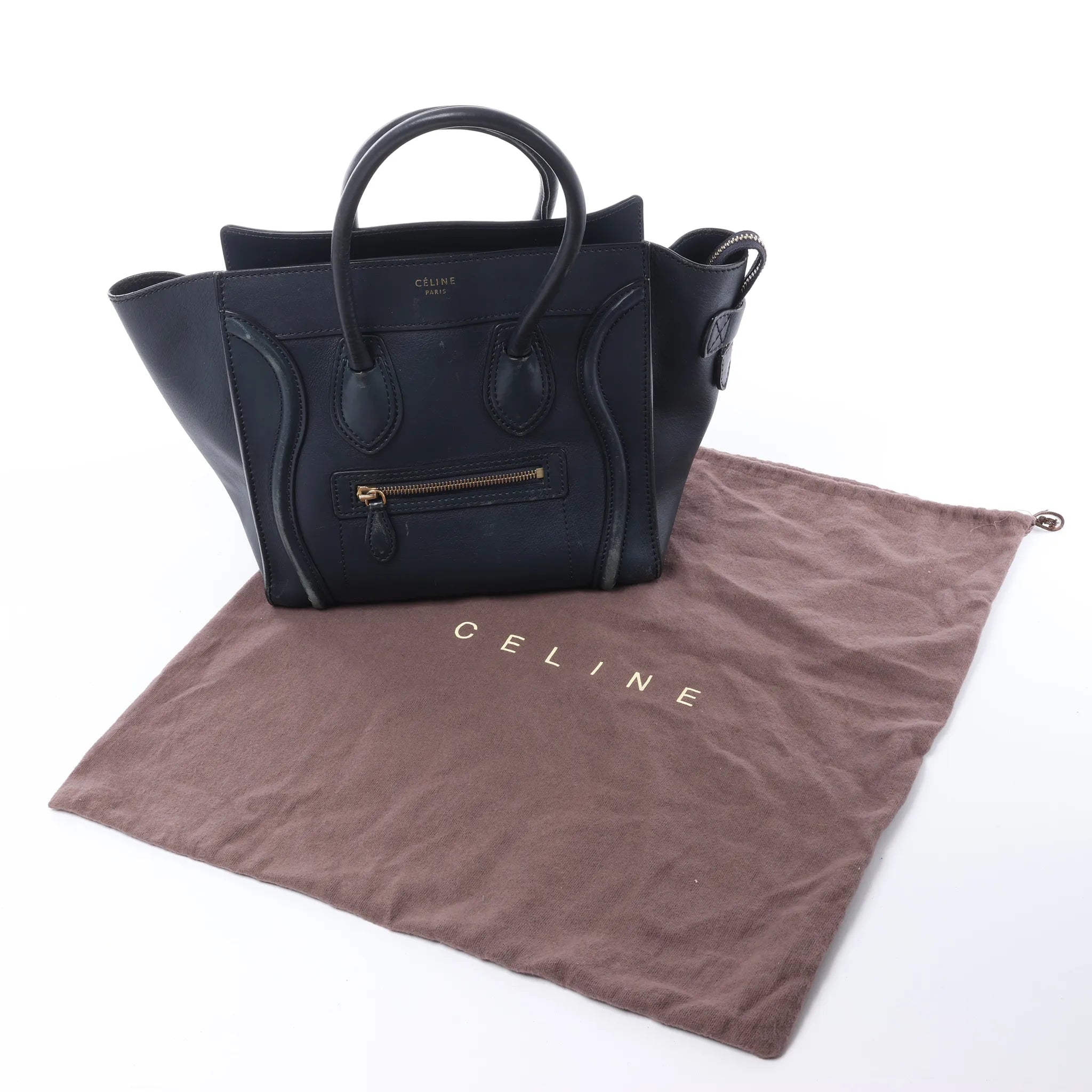 Bolso de mano de piel CELINE Luggage Micro en azul marino