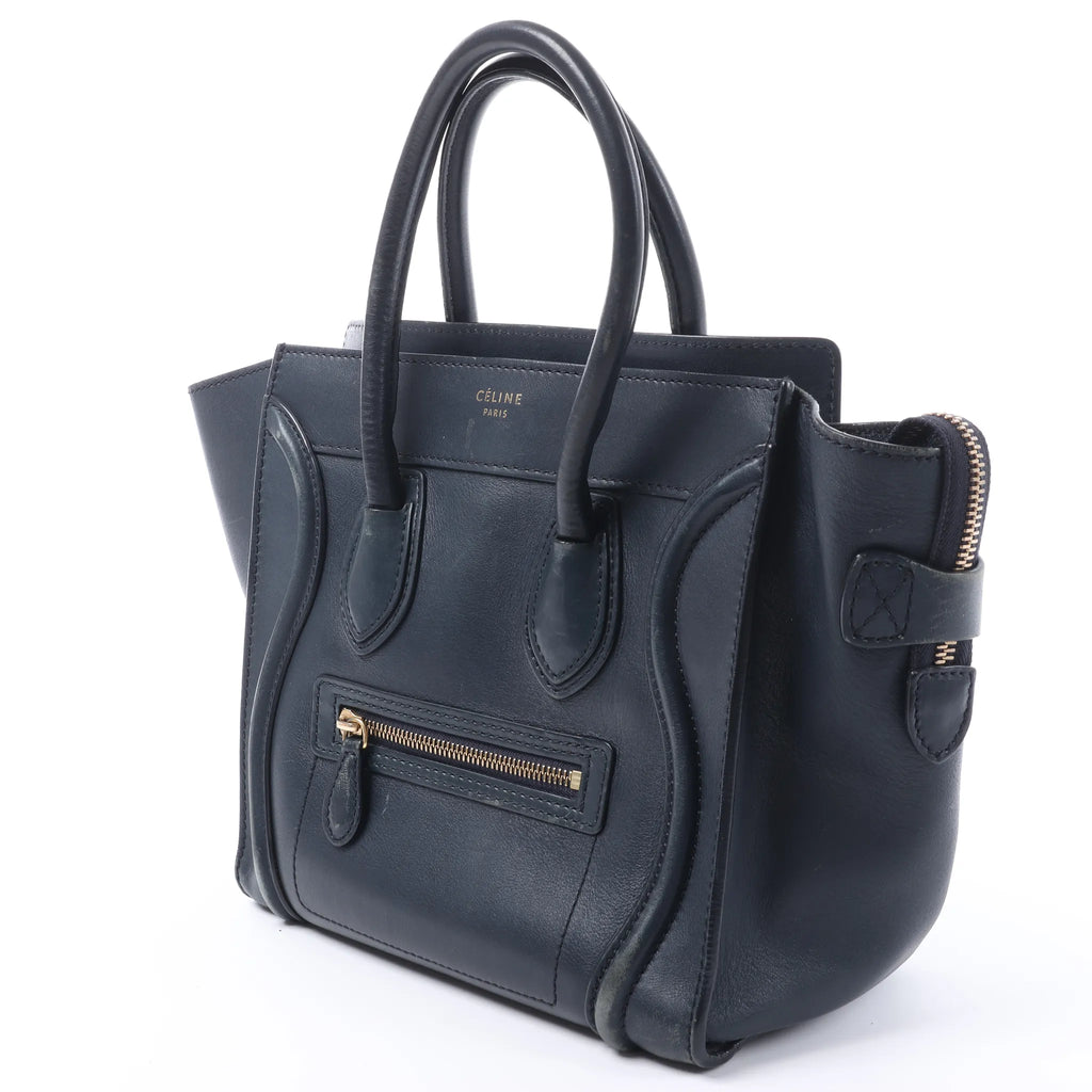 Bolso de mano de piel CELINE Luggage Micro en azul marino