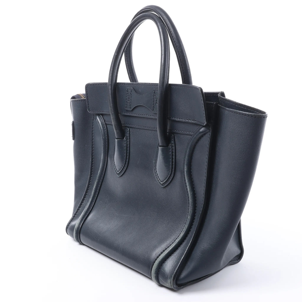 Bolso de mano de piel CELINE Luggage Micro en azul marino