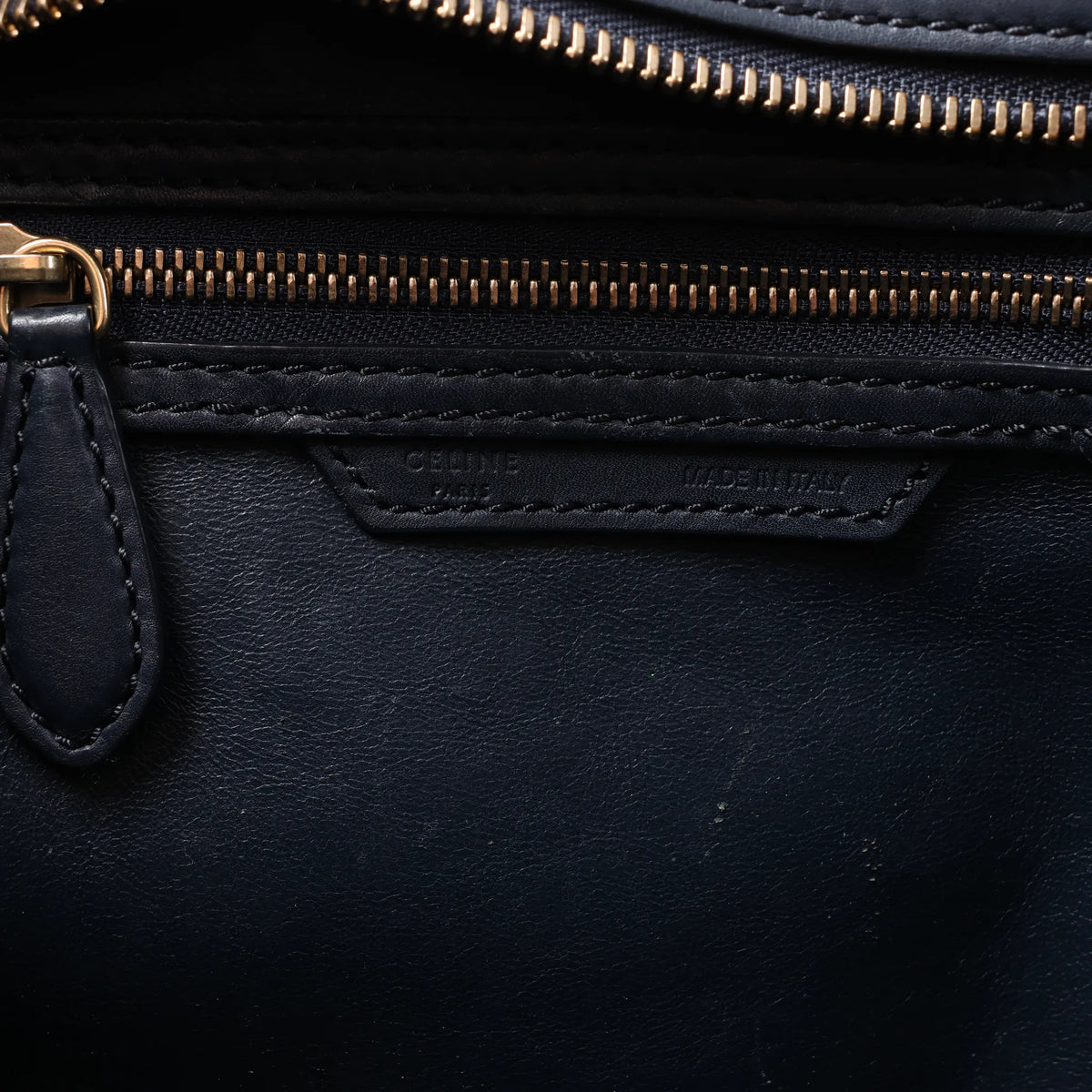 CELINE Luggage Micro Leather Handbag in Navy Blue