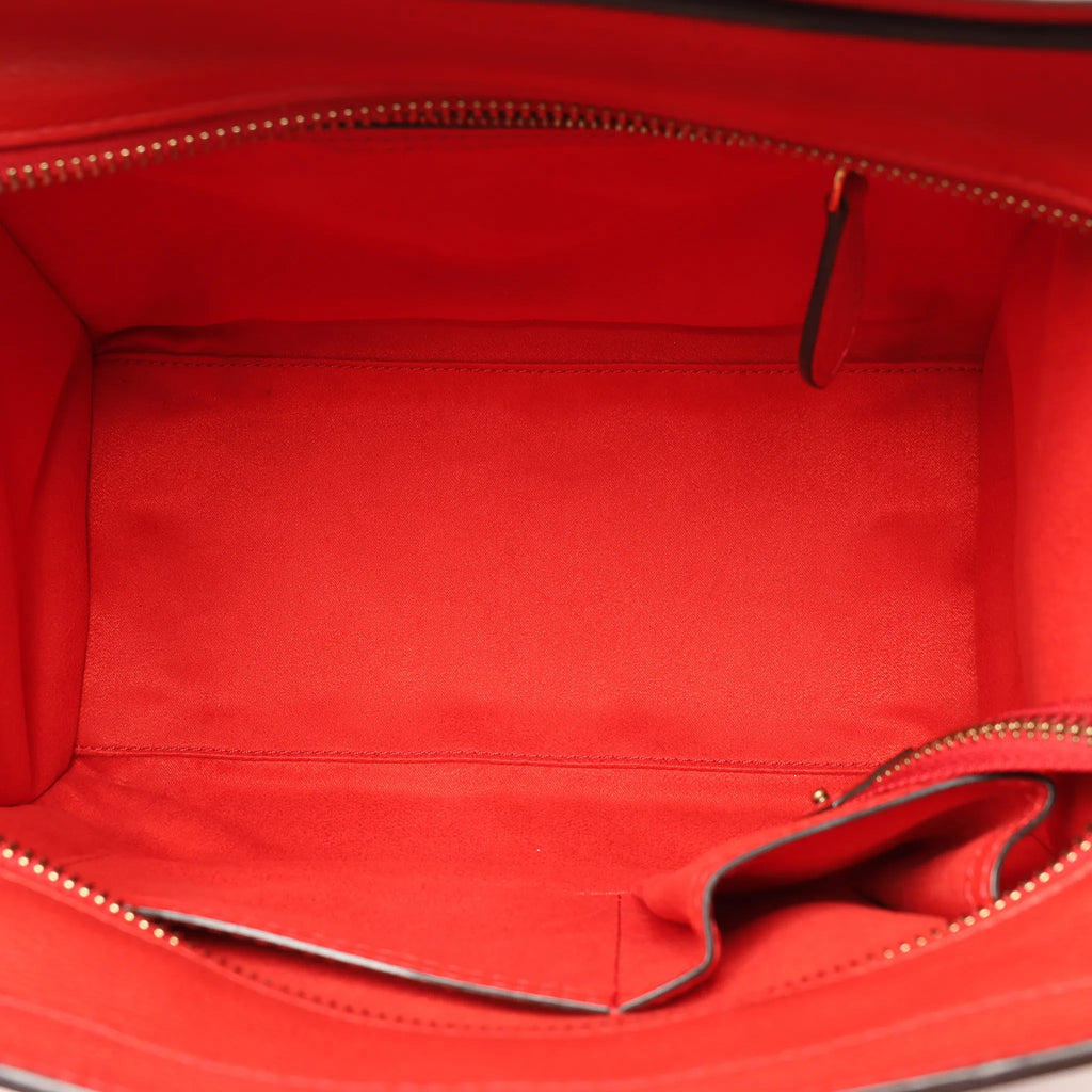 CELINE Luggage Micro Leather Handbag in Red