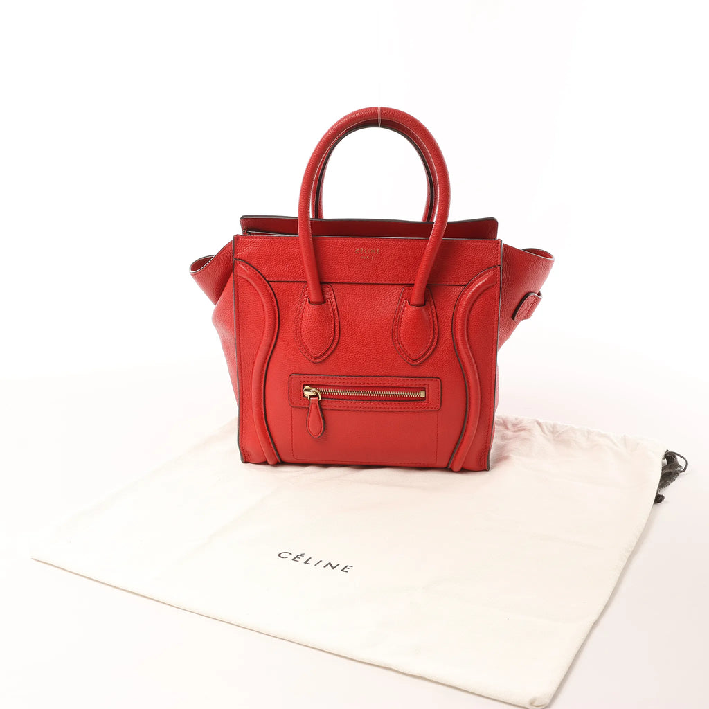 CELINE Luggage Micro Leather Handbag in Red