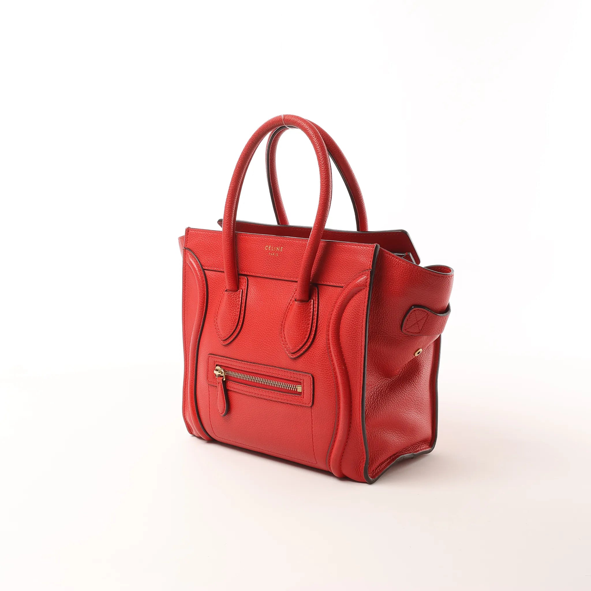 CELINE Luggage Micro Leather Handbag in Red