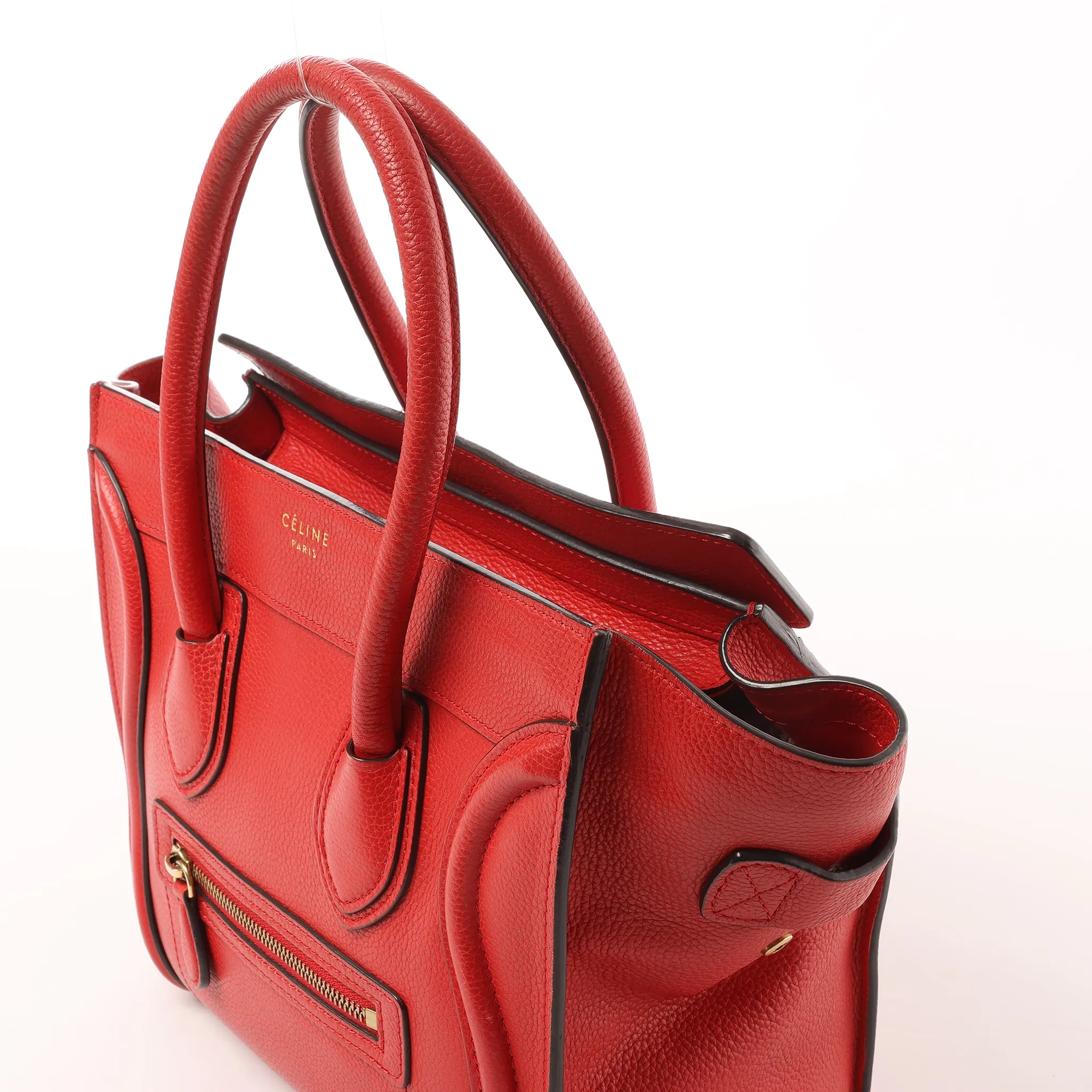 CELINE Luggage Micro Leather Handbag in Red
