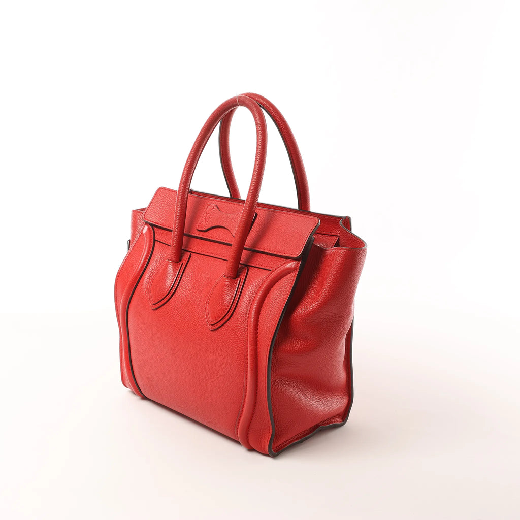 CELINE Luggage Micro Leather Handbag in Red