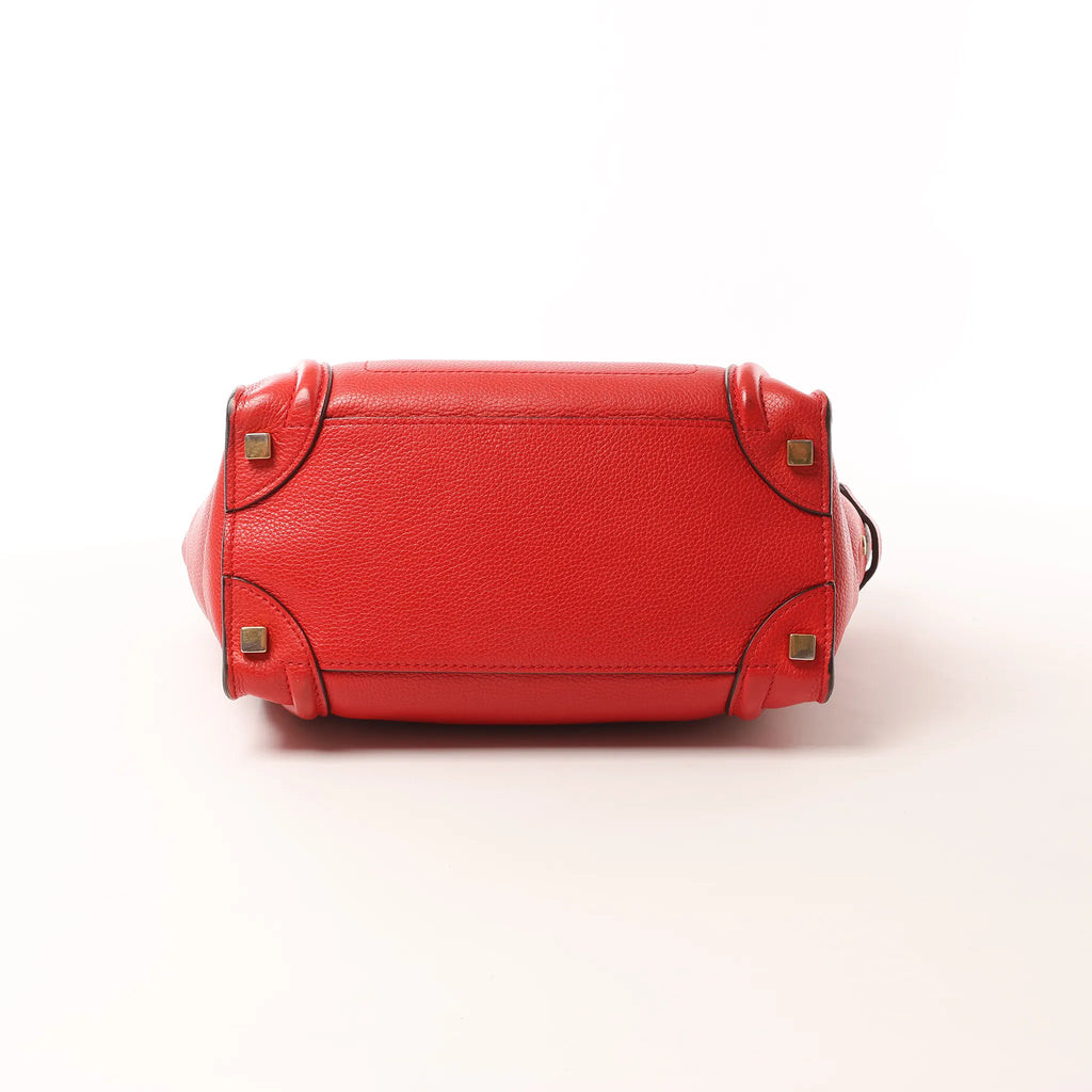 CELINE Luggage Micro Leather Handbag in Red