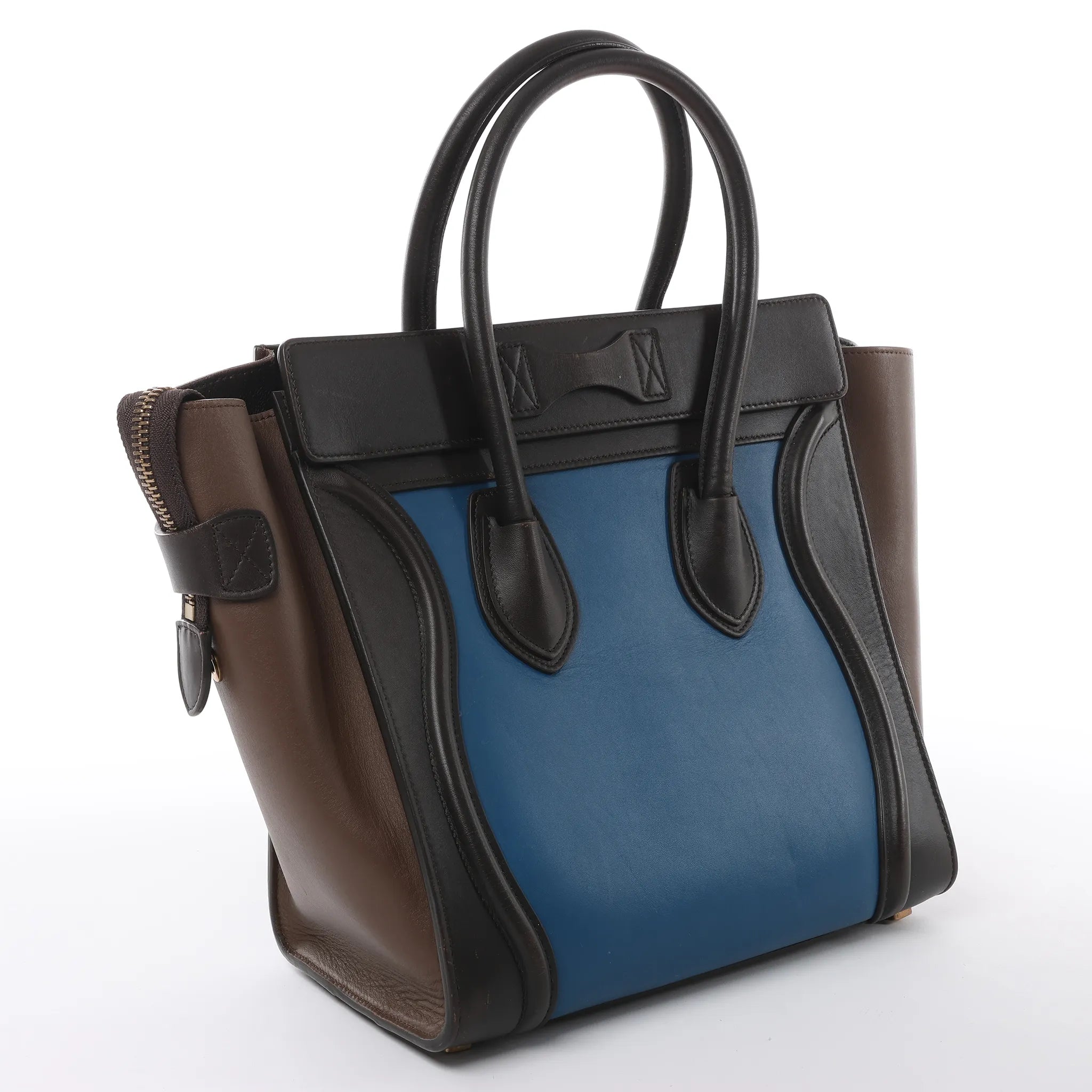 Celine Luggage Micro Leather Handbag in Blue x Black x Taupe