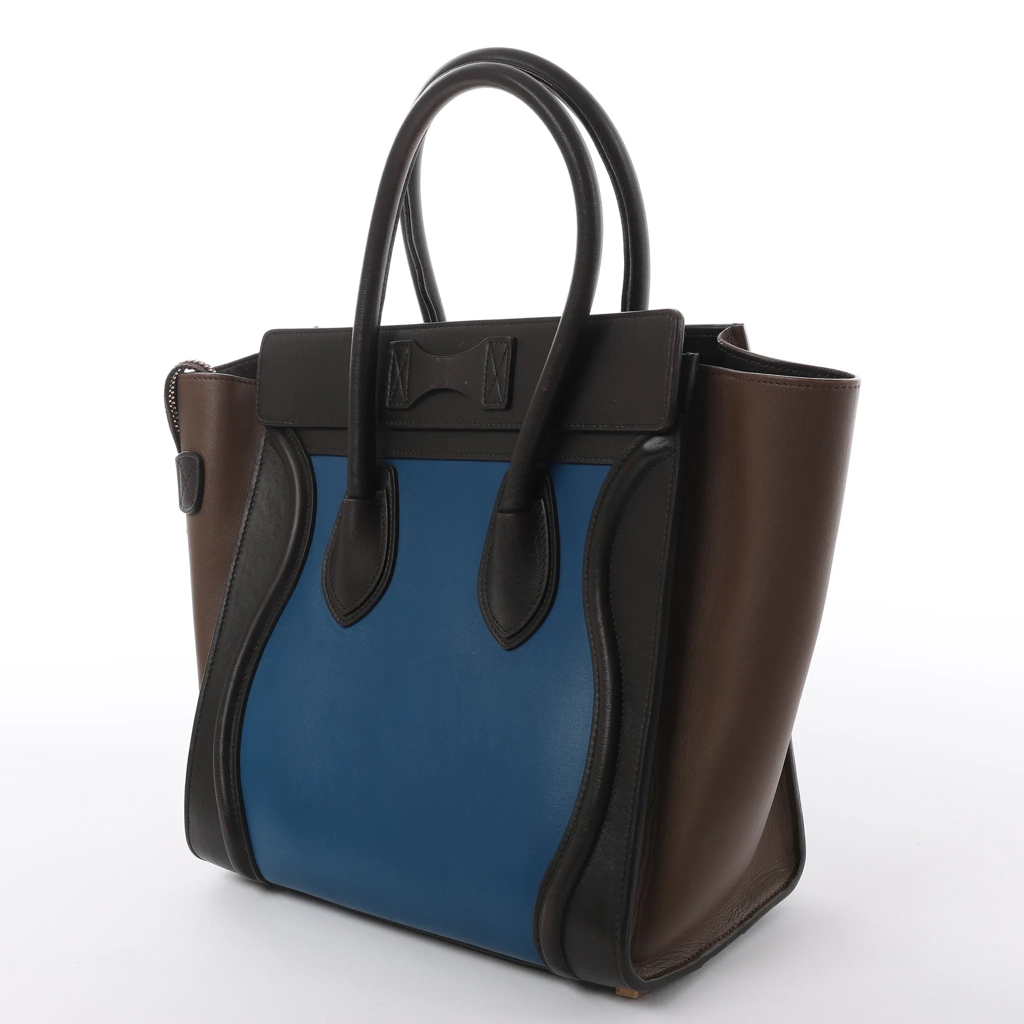 Celine Luggage Micro Leather Handbag in Blue x Black x Taupe