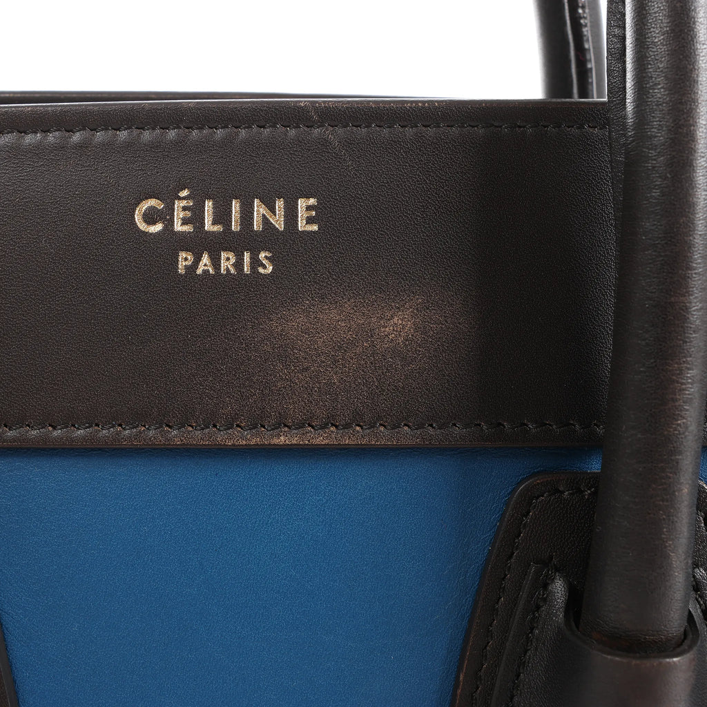 Celine Luggage Micro Leather Handbag in Blue x Black x Taupe