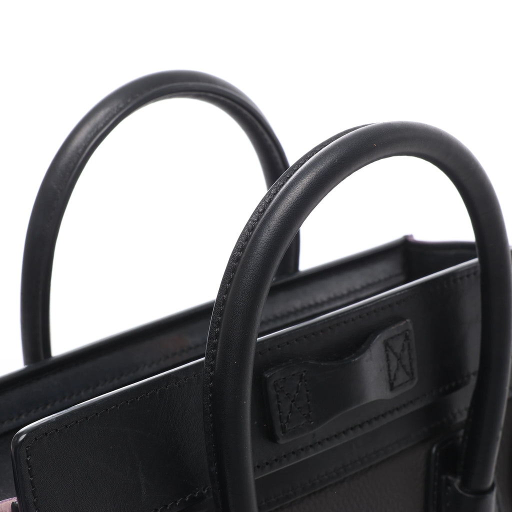Bolso de mano Celine Luggage Micro Leather x Suede en negro y blanco