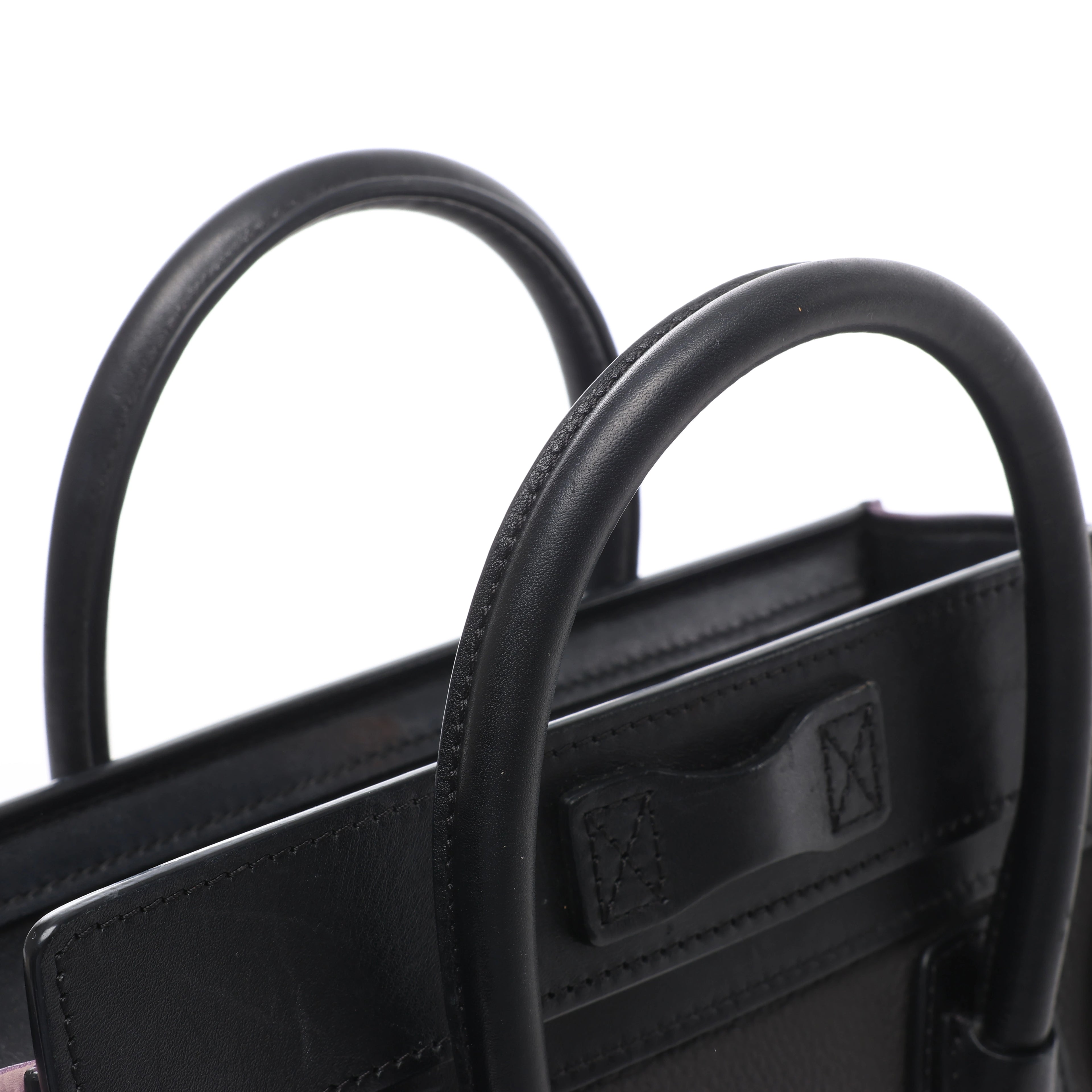 Bolso de mano Celine Luggage Micro Leather x Suede en negro y blanco