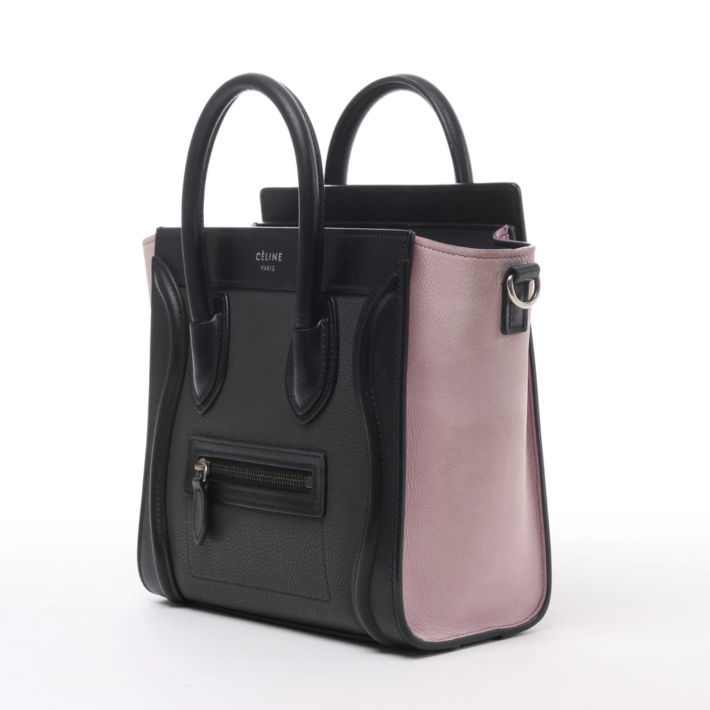 Bolso de mano Celine Luggage Micro Leather x Suede en negro y blanco