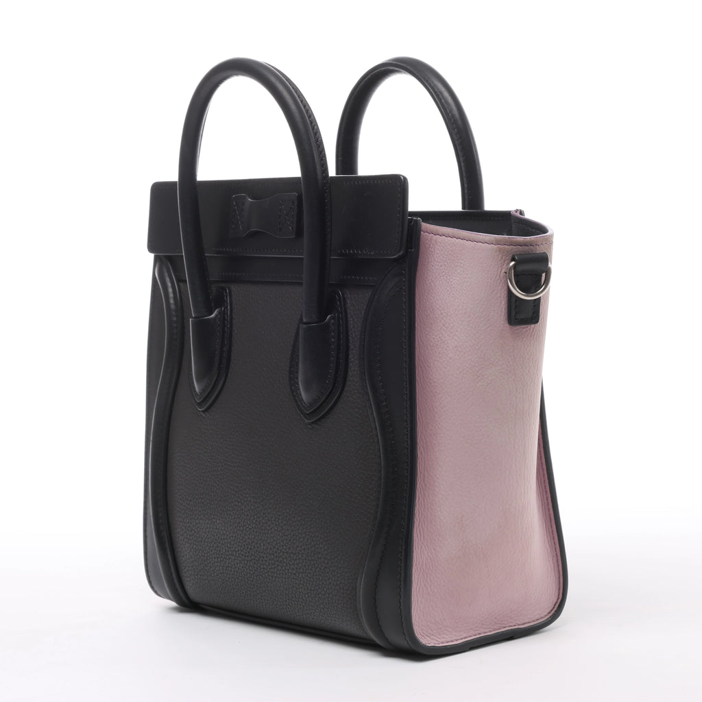 Bolso de mano Celine Luggage Micro Leather x Suede en negro y blanco