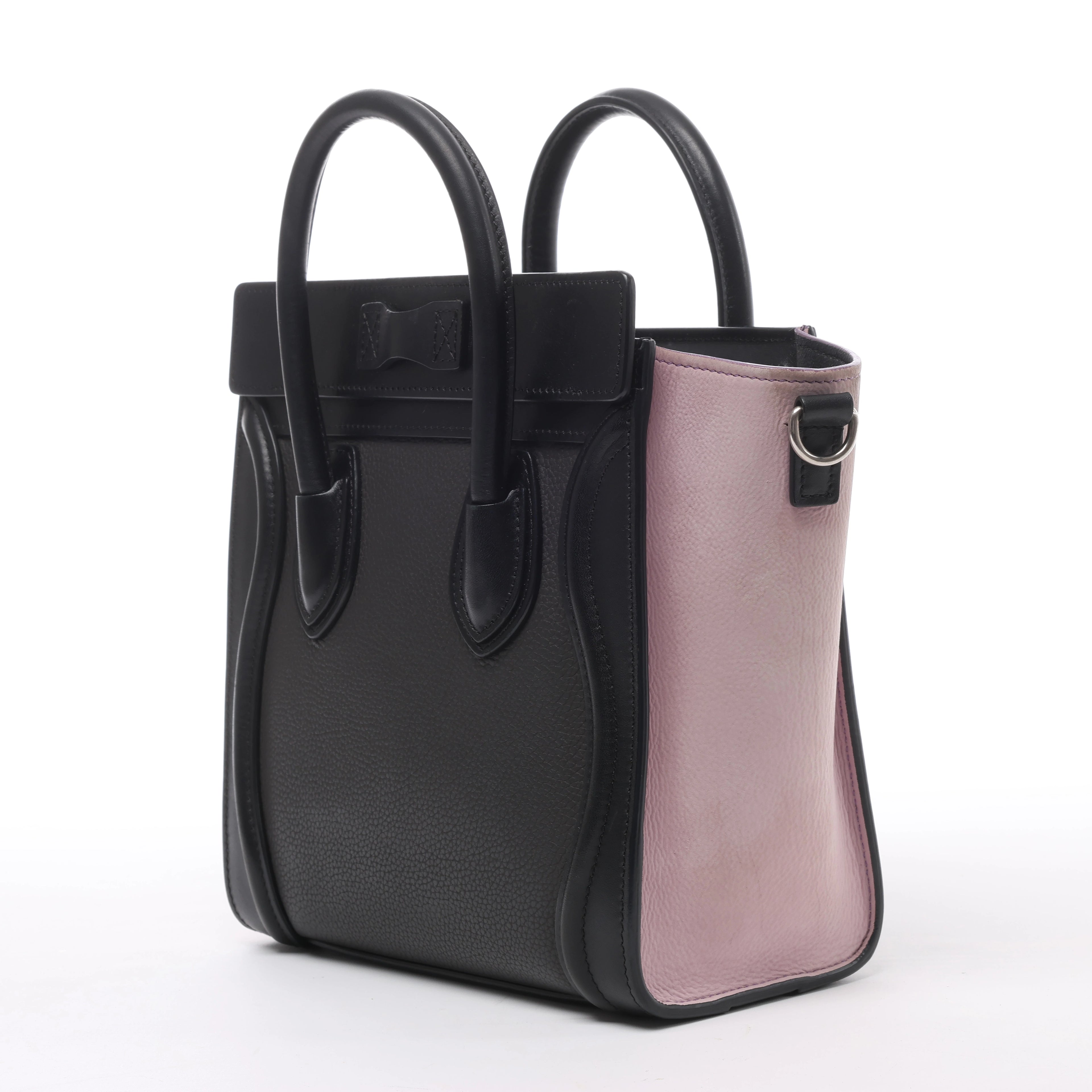Bolso de mano Celine Luggage Micro Leather x Suede en negro y blanco