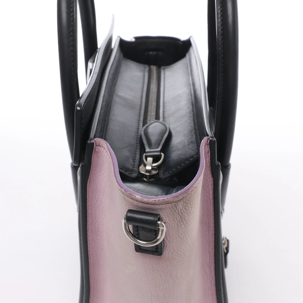 Bolso de mano Celine Luggage Micro Leather x Suede en negro y blanco