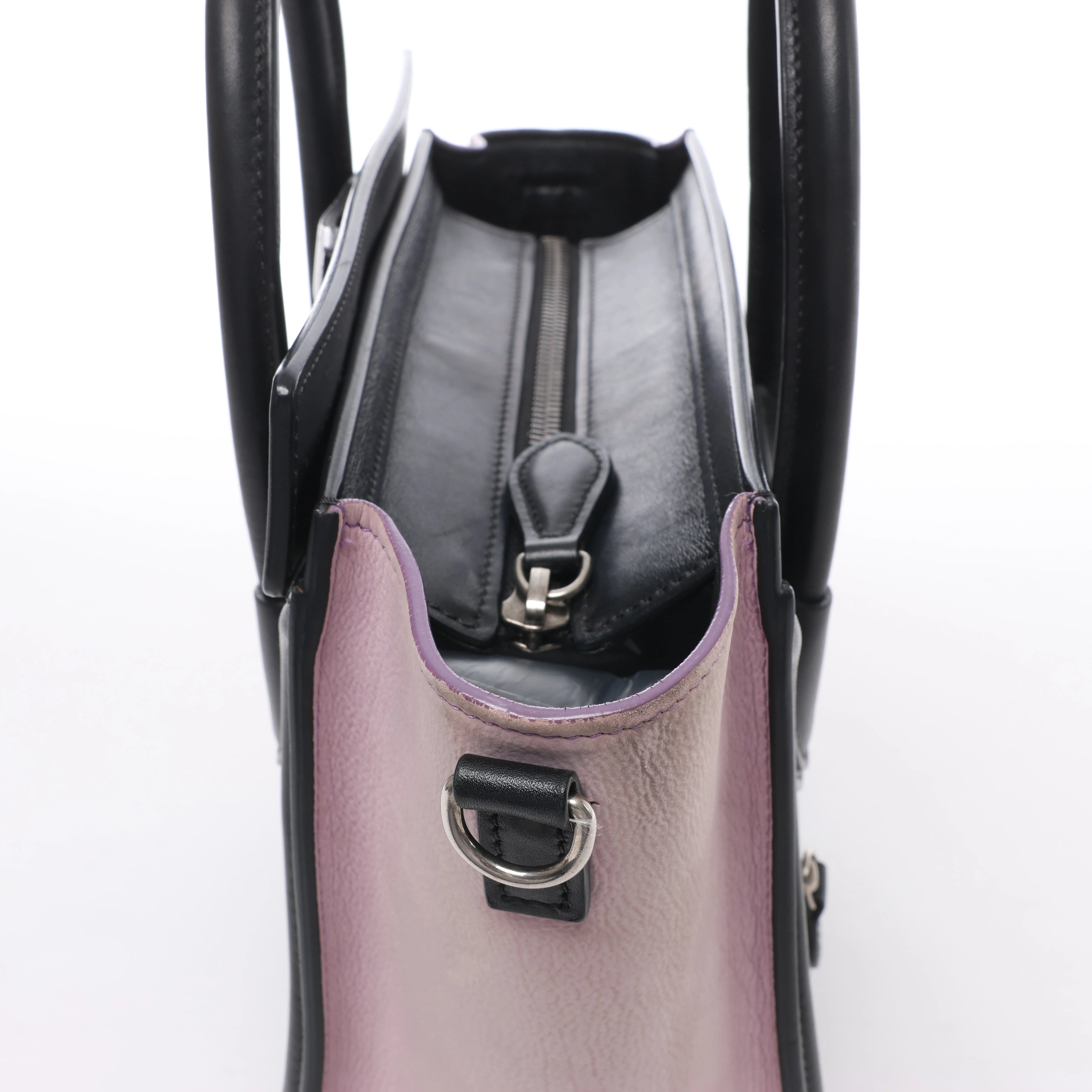 Bolso de mano Celine Luggage Micro Leather x Suede en negro y blanco