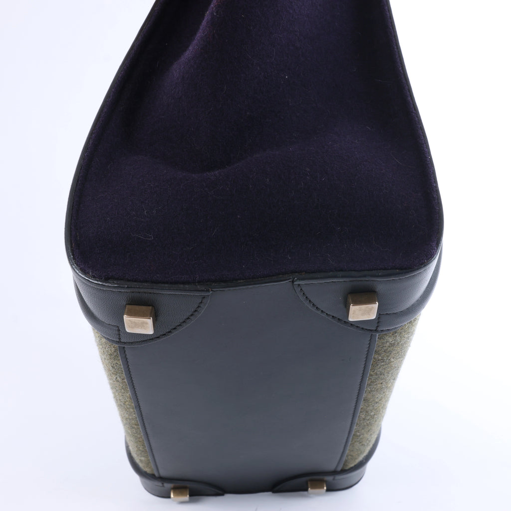 Celine Luggage Micro Leather x Felt Handbag in Black x Green