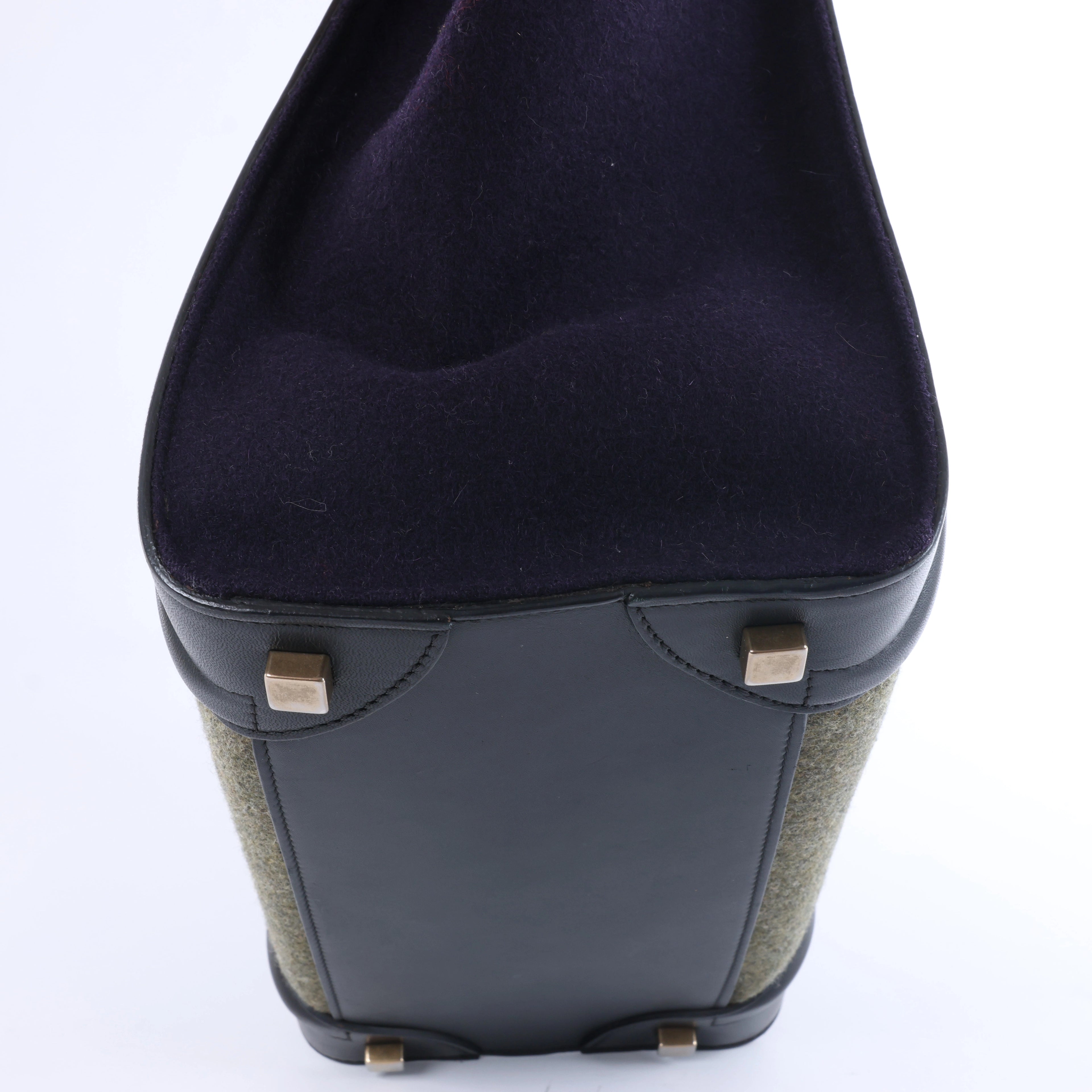 Celine Luggage Micro Leather x Felt Handbag in Black x Green