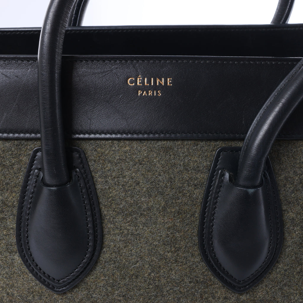 Celine Luggage Micro Leather x Felt Handbag in Black x Green