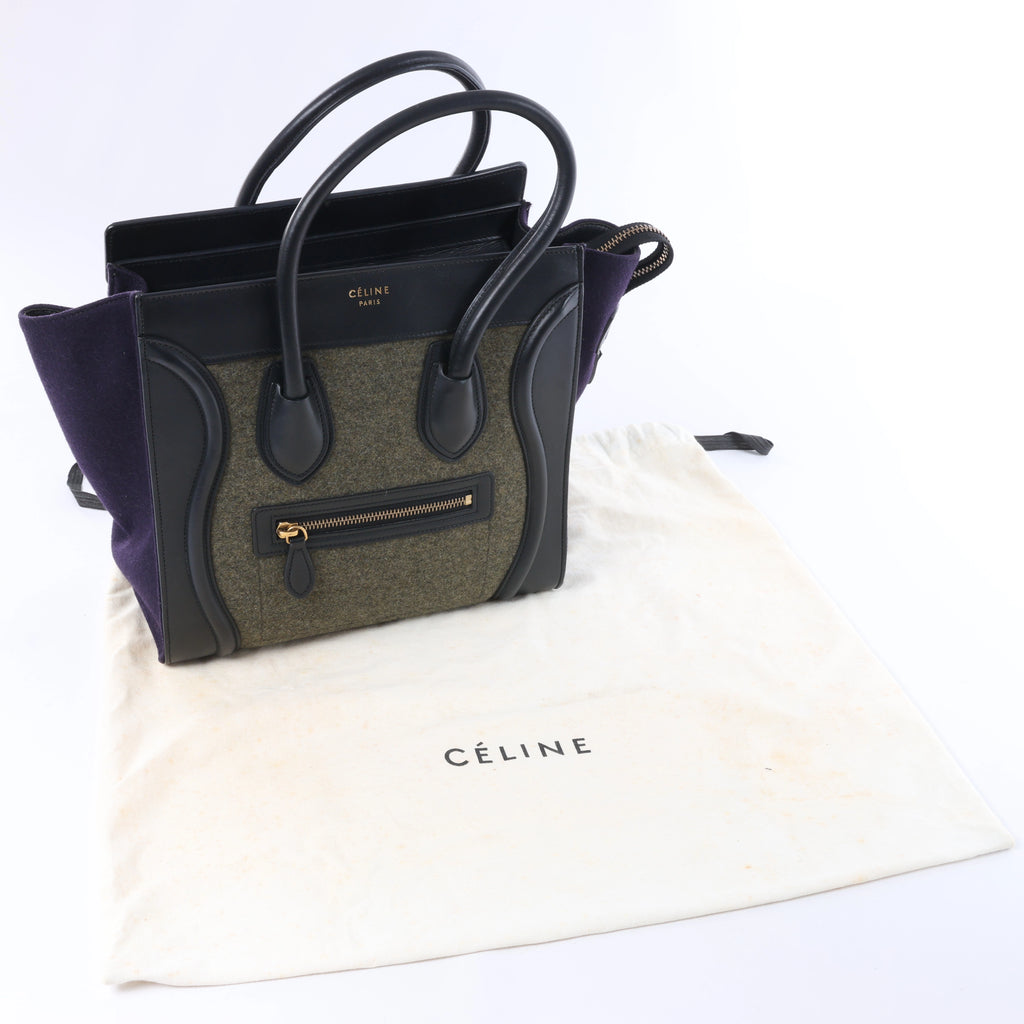 Celine Luggage Micro Leather x Felt Handbag in Black x Green
