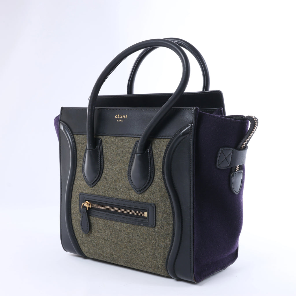 Celine Luggage Micro Leather x Felt Handbag in Black x Green