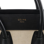 Celine Luggage Micro Leather x Canvas Handbag in Black x Beige x Blue