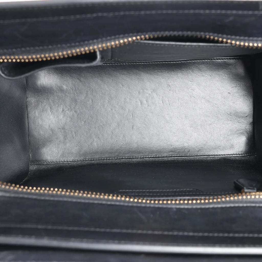 Celine Luggage Micro Leather x Canvas Handbag in Black x Beige x Blue