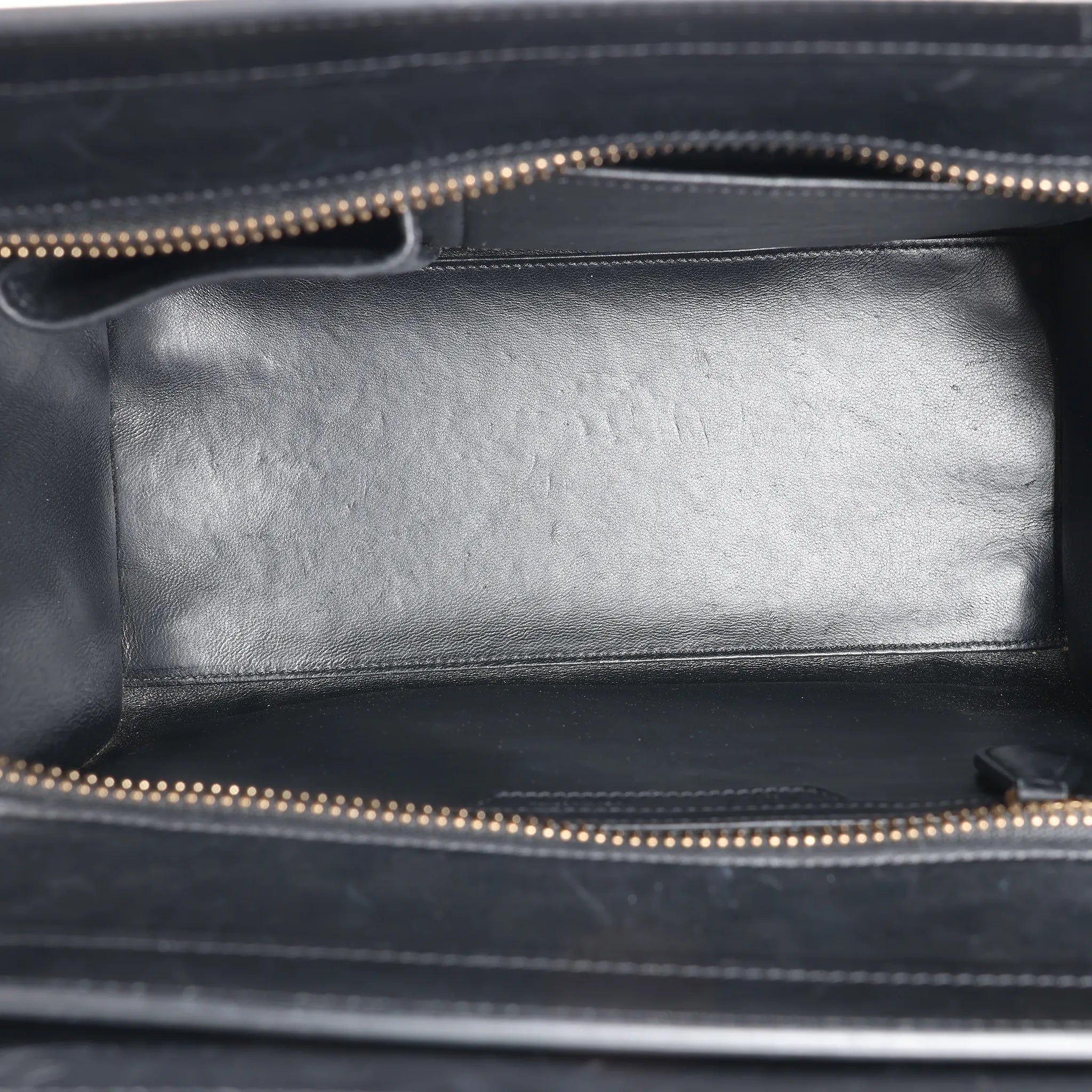 Celine Luggage Micro Leather x Canvas Handbag in Black x Beige x Blue