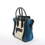 Celine Luggage Micro Leather x Canvas Handbag in Black x Beige x Blue