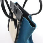 Celine Luggage Micro Leather x Canvas Handbag in Black x Beige x Blue