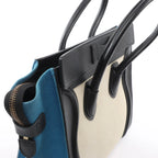 Celine Luggage Micro Leather x Canvas Handbag in Black x Beige x Blue