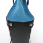 Celine Luggage Micro Leather x Canvas Handbag in Black x Beige x Blue