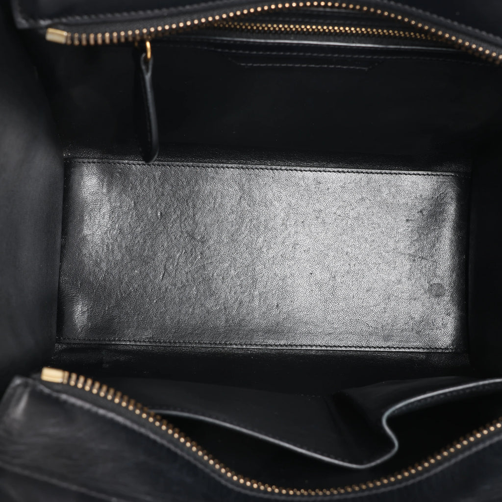 Celine Luggage Micro Leather x Suede Handbag in Black x White