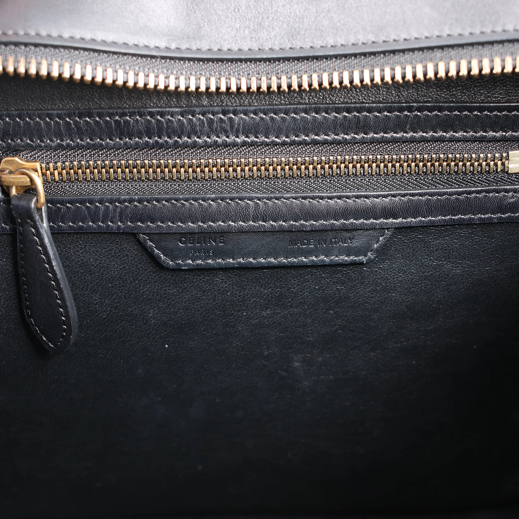 Celine Luggage Micro Leather x Suede Handbag in Black x White