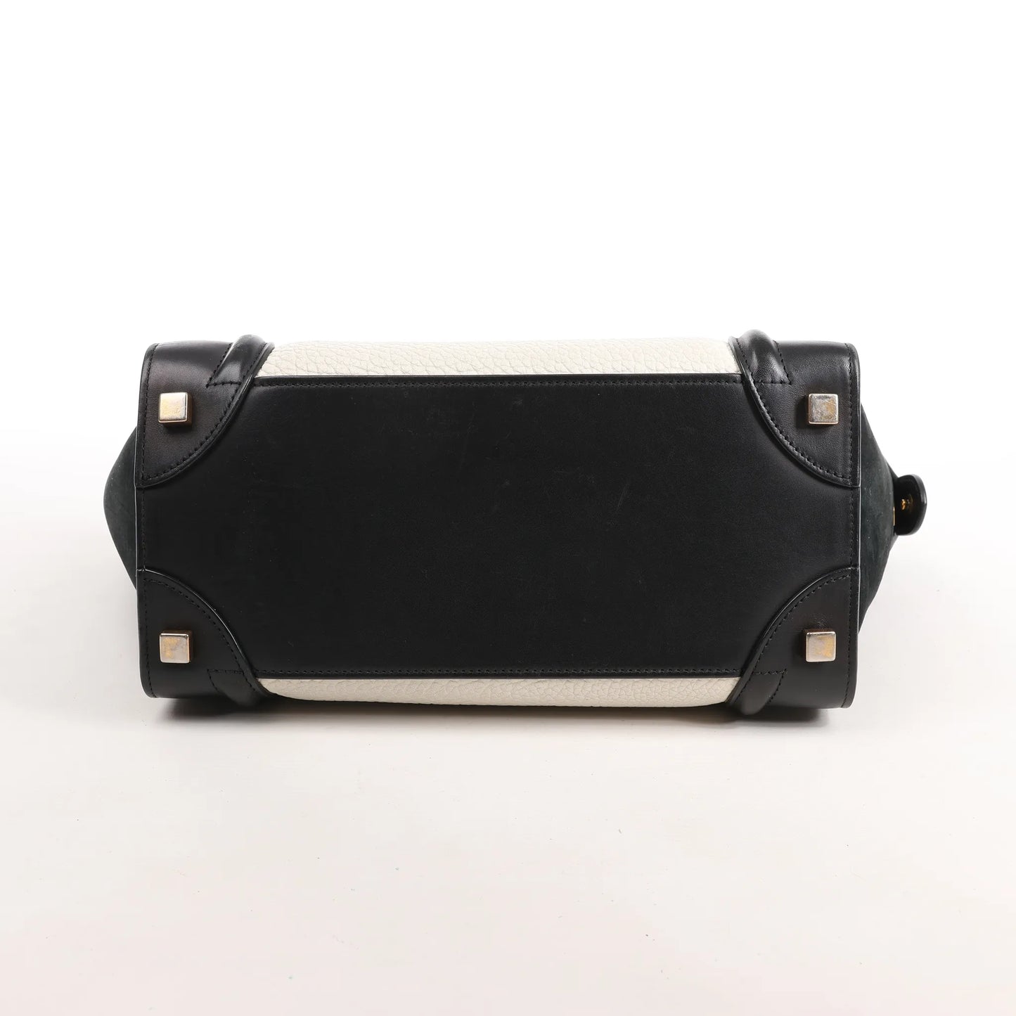 Celine Luggage Micro Leather x Suede Handbag in Black x White