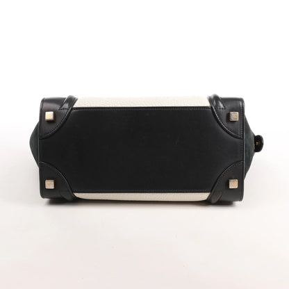 Celine Luggage Micro Leather x Suede Handbag in Black x White