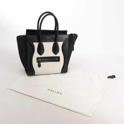 Celine Luggage Micro Leather x Suede Handbag in Black x White