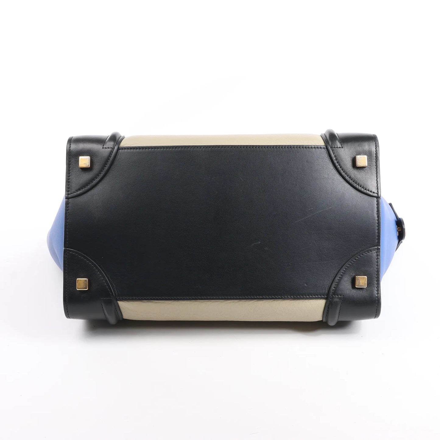 Celine Luggage Mini Sac à main en cuir tricolore Bleu x Beige x Noir