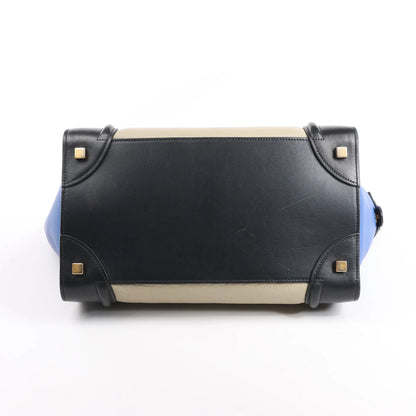 Celine Luggage Mini Sac à main en cuir tricolore Bleu x Beige x Noir