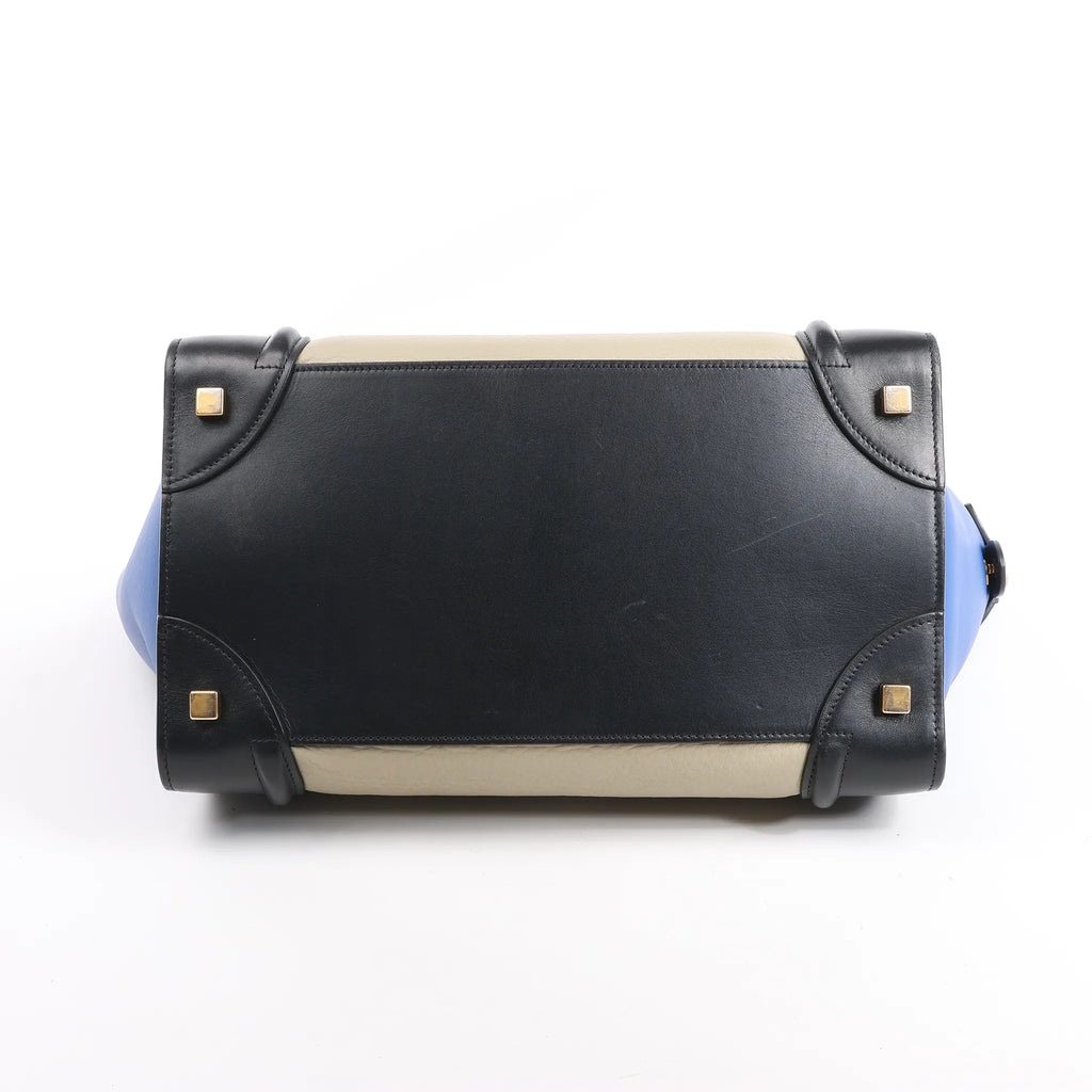 Celine Luggage Mini Leather Tri-Color Handbag in Blue x Beige x Black