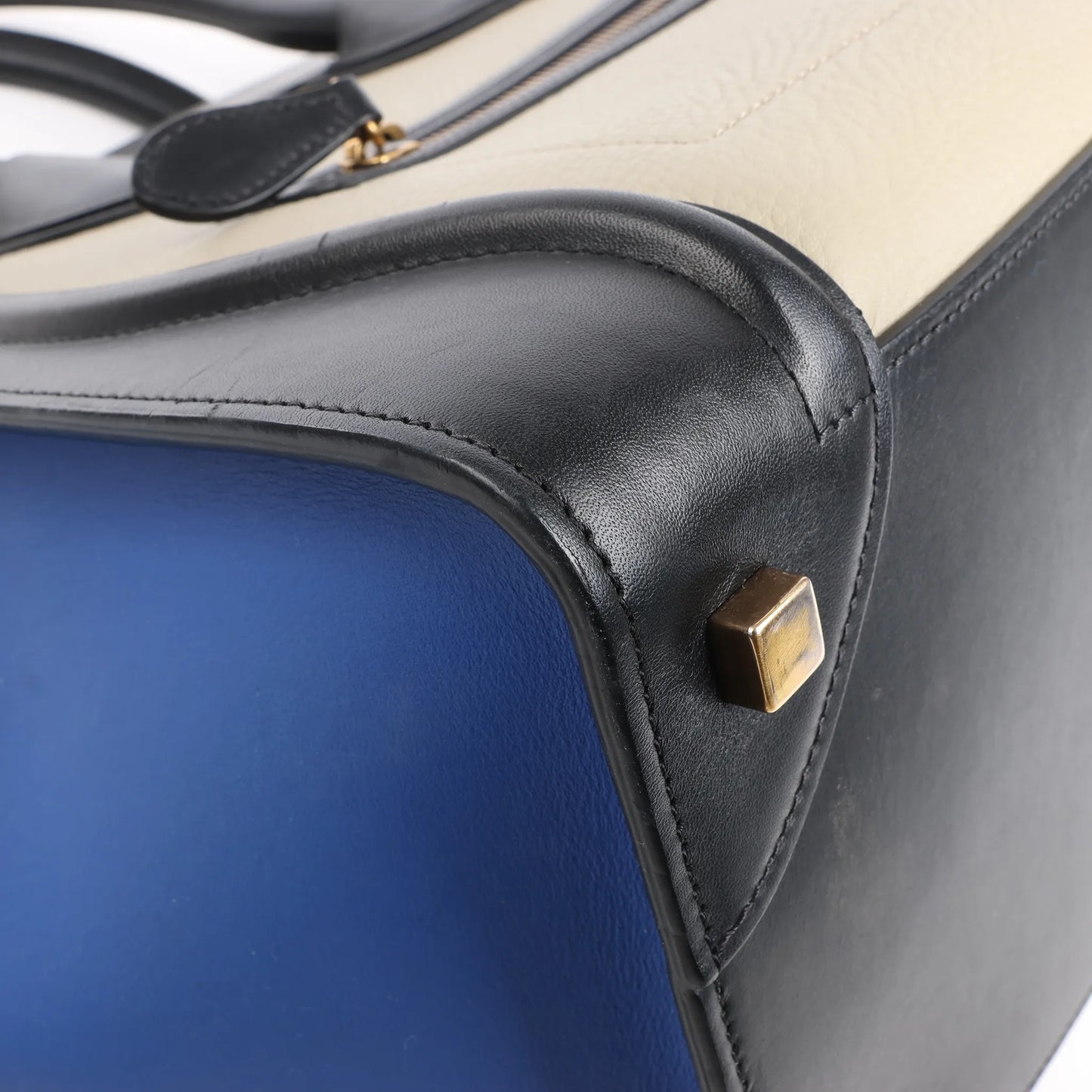 Celine Luggage Mini Sac à main en cuir tricolore Bleu x Beige x Noir