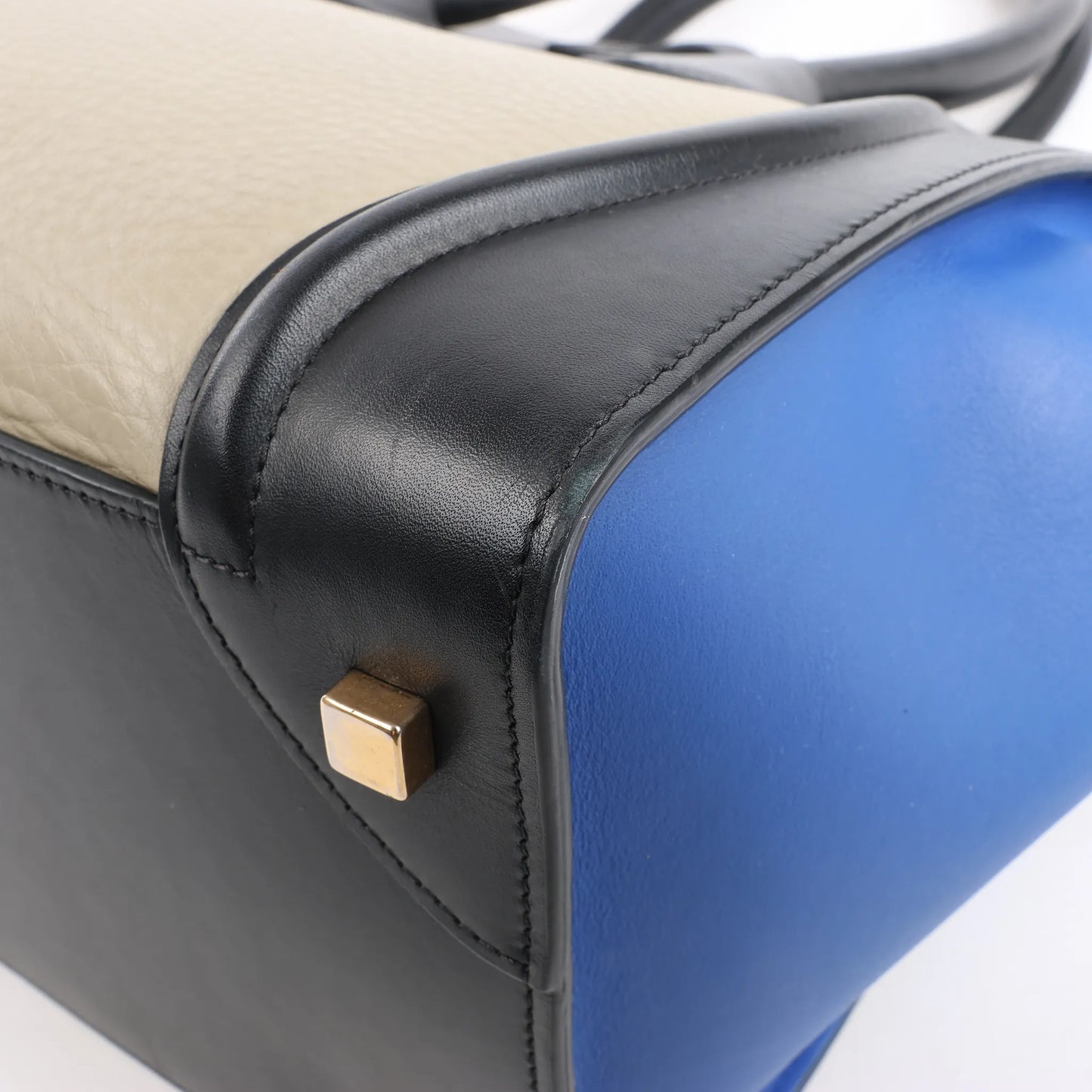 Celine Luggage Mini Sac à main en cuir tricolore Bleu x Beige x Noir