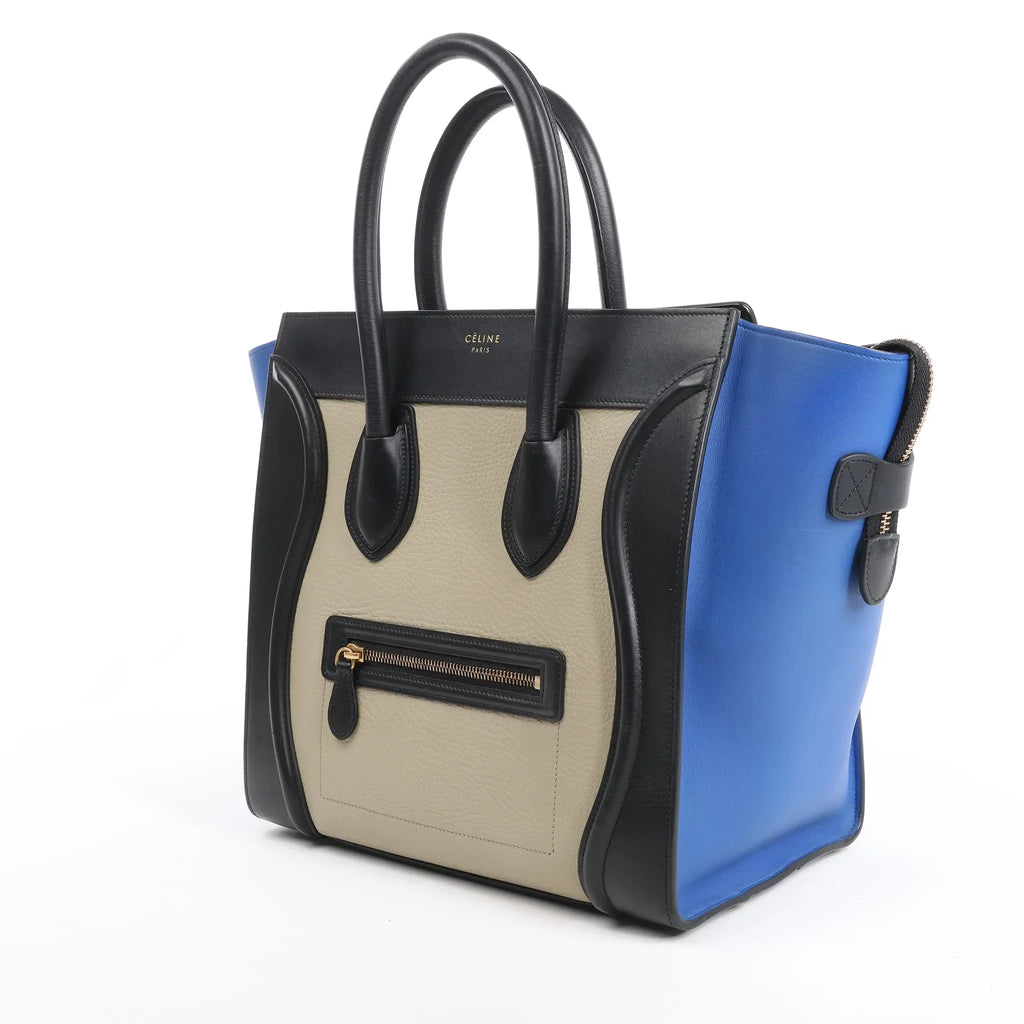 Celine Luggage Mini Leather Tri-Color Handbag in Blue x Beige x Black
