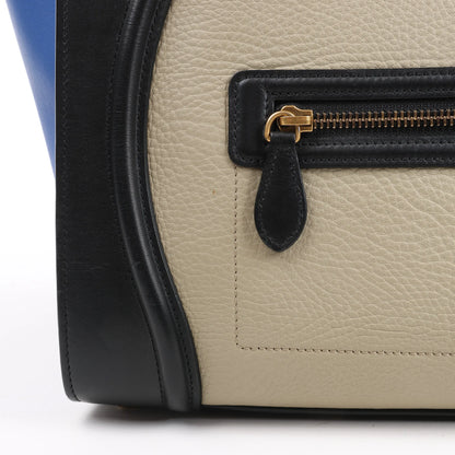 Celine Luggage Mini Sac à main en cuir tricolore Bleu x Beige x Noir